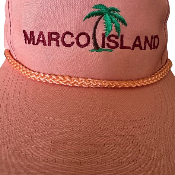 Vintage Marco Island Florida Hat Caporamma Pink Snapback Rope Trucker 80s 90s - Picture 2 of 8